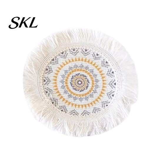 Bohemian Style Home Decor Boho Cotton Woven Trivet Placemat, Tassel Fringe Table Mat for Dinner Plates, Heat Thermal Buffer Dining Resistant S G