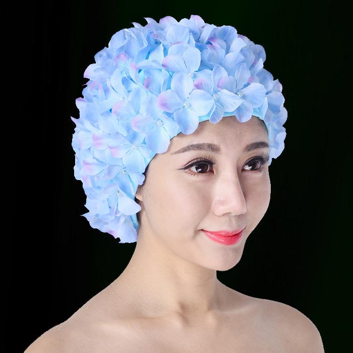 Hand-Sewn 3D Flower Swim Cap Fashion Women's Large Size Silicone Swimming Hat with Embroidery Petals Comfortable Cute Design