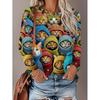 Womens Loose Fit Long Sleeve Round Neck Tee With 3D Peacock Cat Print - Milk Silk Fabric 2025 Casual Top