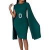 Women's clothing autumn and winter new solid color hip wrap sexy cape dress dress large size dress