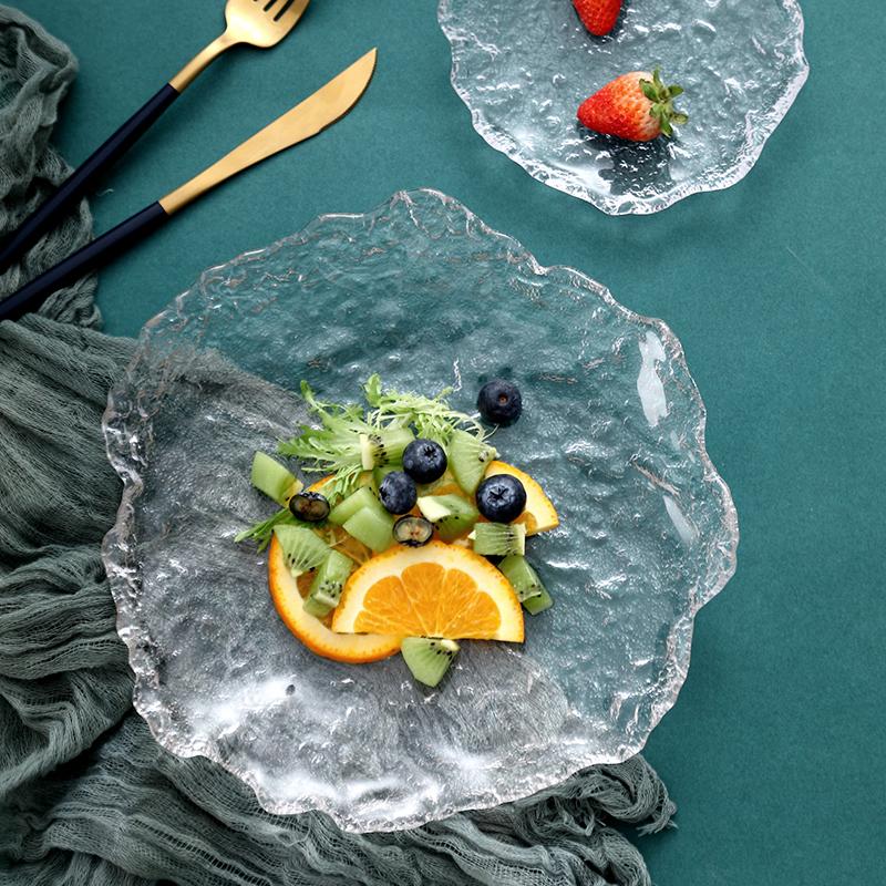 Ins Style Irregular Transparent Glass Decorative Tray Jewelry Storage Display Photography Props Home Coffee Saucer Snack Plate