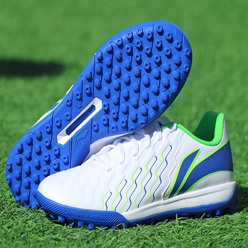 Li Ning Jin Comfortable Professional TF (Rubber Studs) Artificial Turf Shock Absorbing Durable Football Shoes Men Football Shoes Blue White YSTU005-1