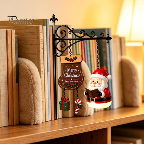 Creative Bookshelf Display Lamp Christmas Hanging Light, Snowman Book Nook Lamp, Metal Decorative Supports Floating Library Lantern Decor, Holiday