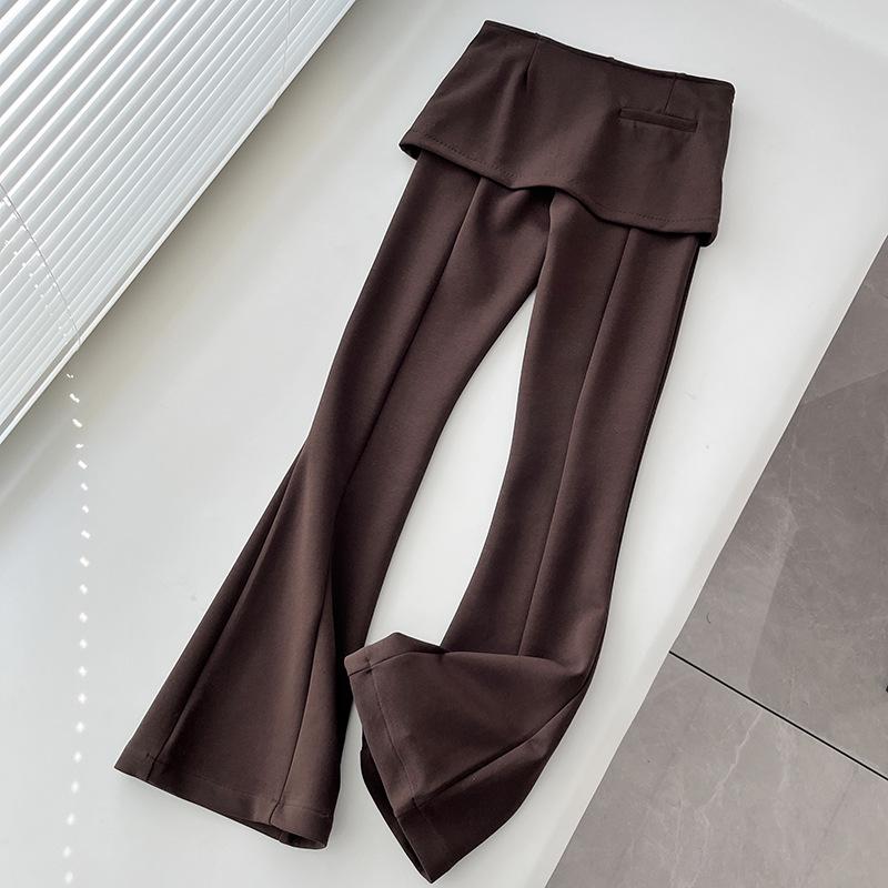 

Облегающие эластичные трикотажные брюки-юбка из двух частей - женские, микро-расклешенные, укороченные, модель 3239 M кофейный