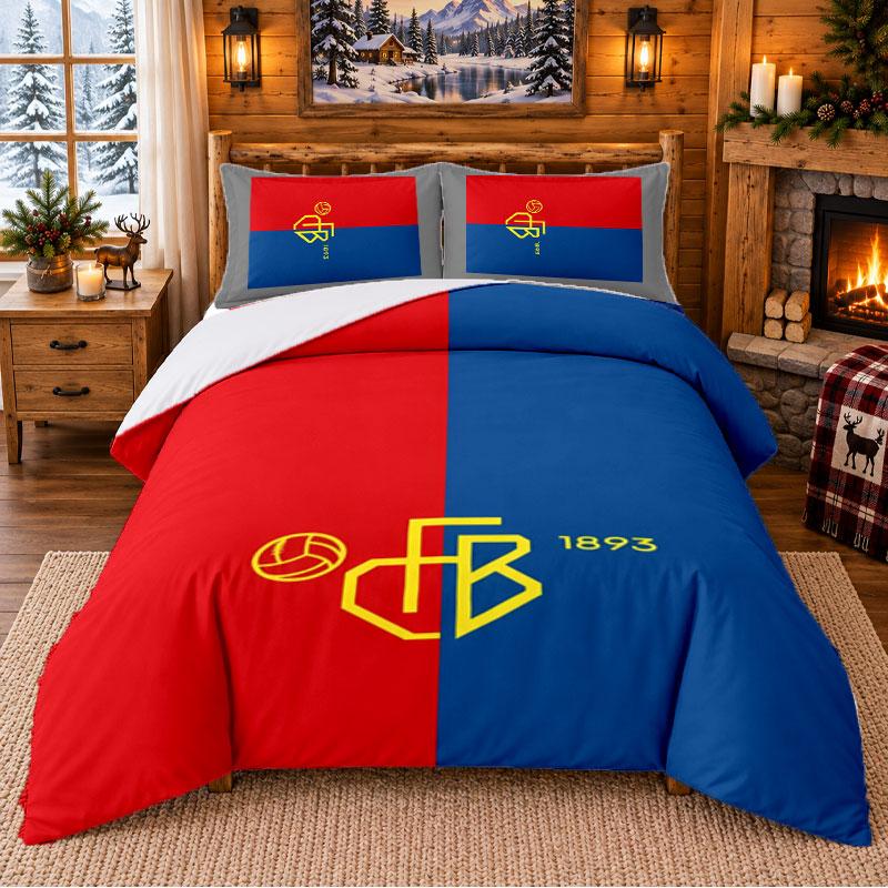 FC Basel Pattern Bedding 3Pcs Set Bed Sheet And Pillowcases For Indoor Bedroom