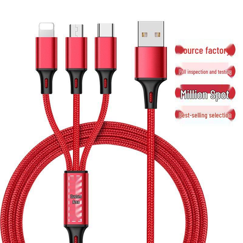Woven 3-in-1 Mini Charging Cable with Laser Logo for Apple, Huawei, Type-C Devices