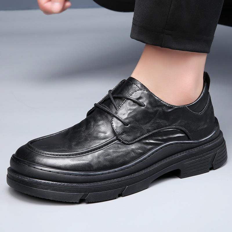 Foot width big head leather shoes men's spring and summer men's shoes new breathable trend versatile thick sole business dress casual shoes