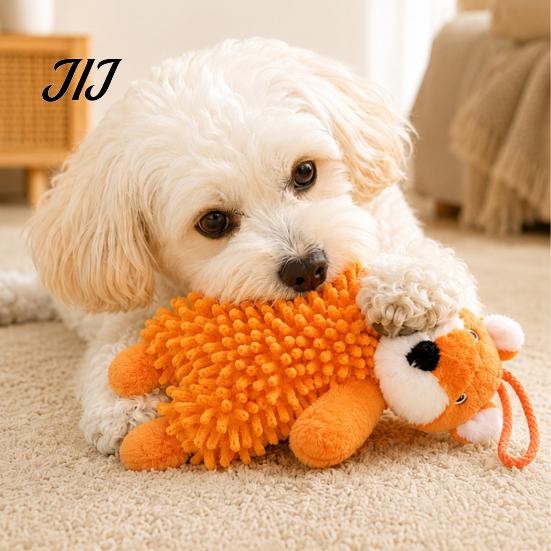 Bite Resistant Plush Toys for Dogs Squeaky Dog Toy, Fox/Rabbit/Bear Shape, Durable Bite-Resistant Interactive Toy Training Small Medium with Lanyard,