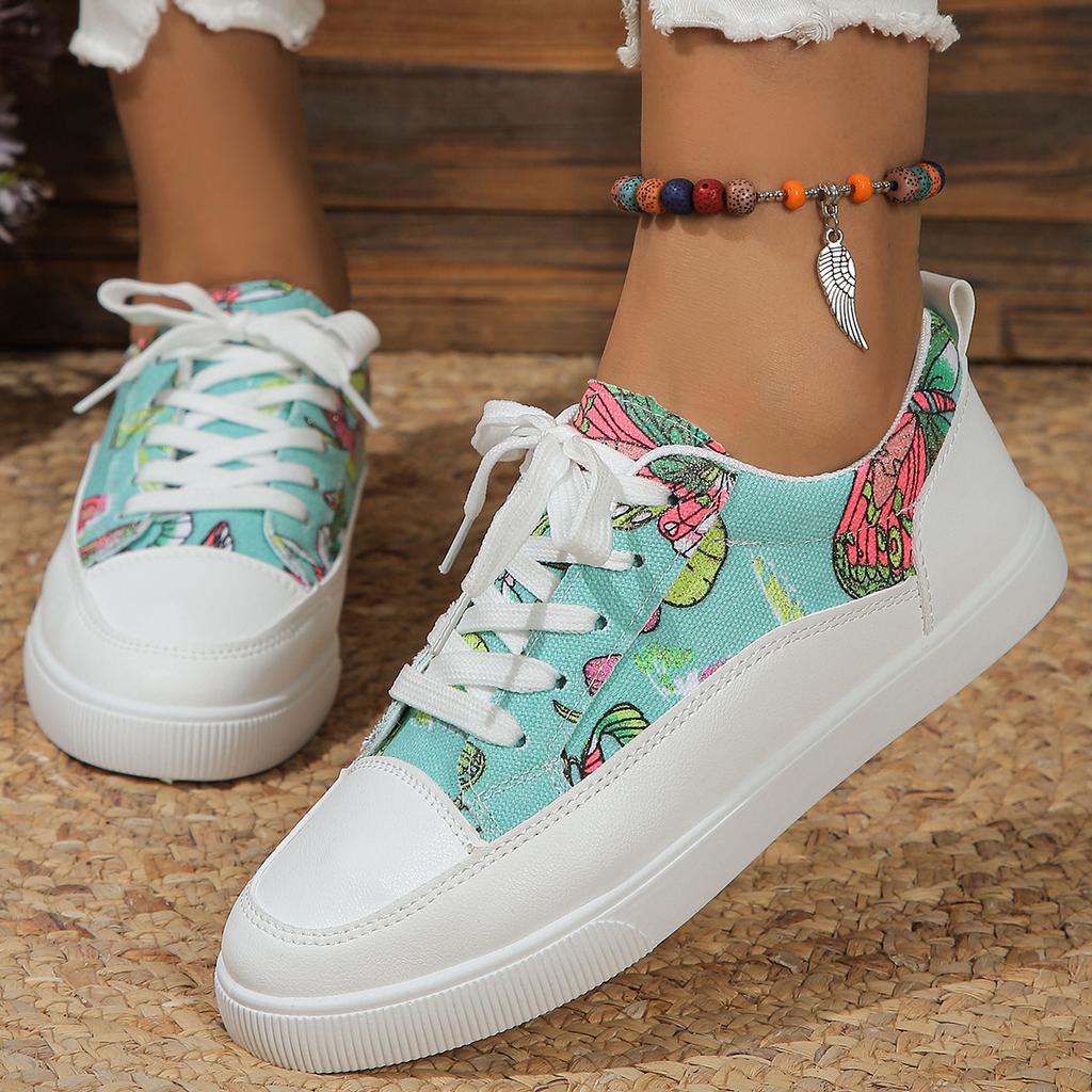 Little White Shoes New Printed Flat-bottomed Lace-up Student Lightweight Running Casual Sports Shoes Single Shoes