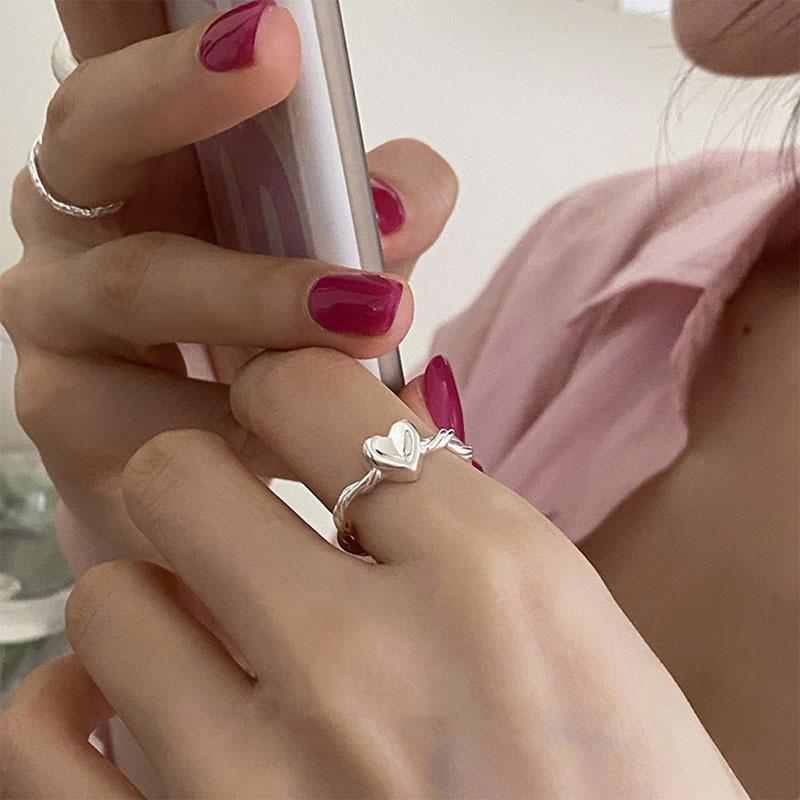 Fashionable Style Ins Heart Shaped Copper Ring For Women With Adjustable Size For Versatile Wear