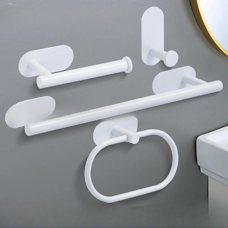 No Drilling White/black/gold/silver Bathroom Accessories Sets Toilet Tissue Roll Paper Holder Towel Rack Bar Rail Ring Robe Hook
