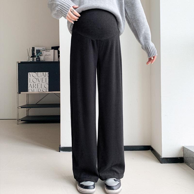 Autumn/Winter Maternity Wide-Leg Cashmere Pants: High Waist, Slimming, Straight Leg