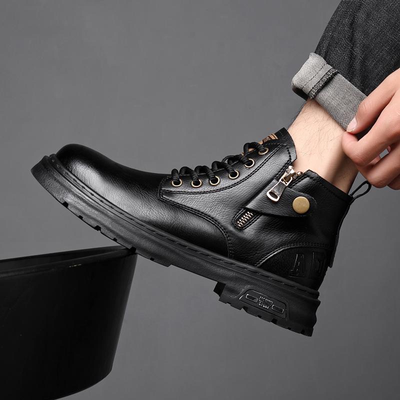 Fashion 2024 New British Style Ankle Boots Men Outdoor Shoes Cargo Wear Casual High Quality Leather Boots Men's Non-slip Motorized Boots
