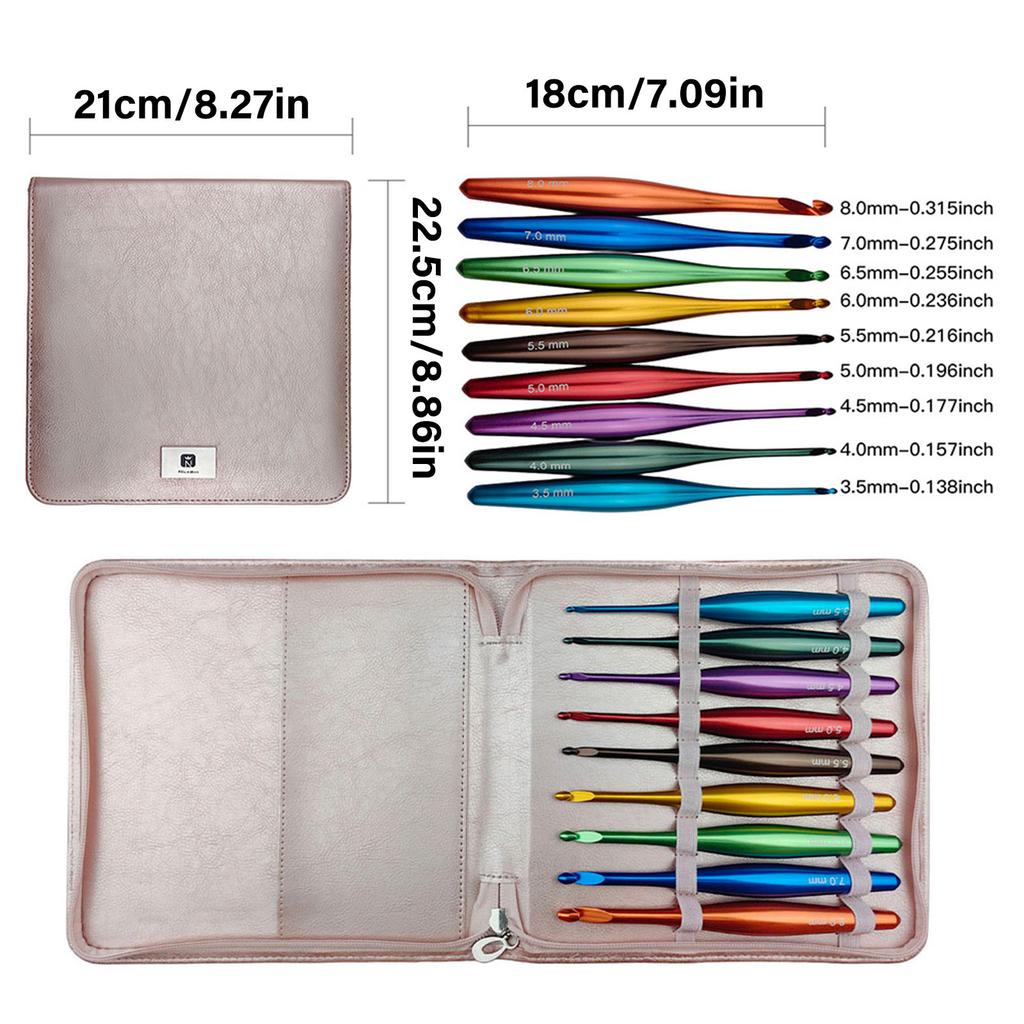 9 Pcs 3.5mm-8.0mm Crochet Needle Set Ergonomical Crochet Hook with Case Knitting Needle Crochet Supplies for Craft