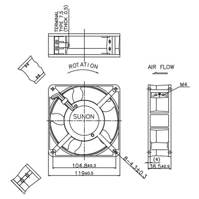 Ventilateur - Sunon - DP201A2123HBT-S - 230V AC - 10,8W - 120x120x38mm