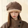 Autumn and Winter Women's Plaid Beret Casual Cold and Warm Windproof Velvet Thickened Octagonal Hat