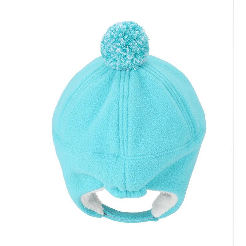 Autumn and winter new boys and girls outdoor windproof hats cute hairballs thickened arctic velvet children's ear hats warm snow hats