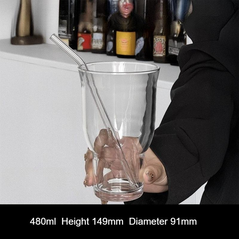 Large Capacity Transparent Wide-mouth Glass Iced Americano Coffee Cup Summer Juice Cold Drink Cup Beer Glass