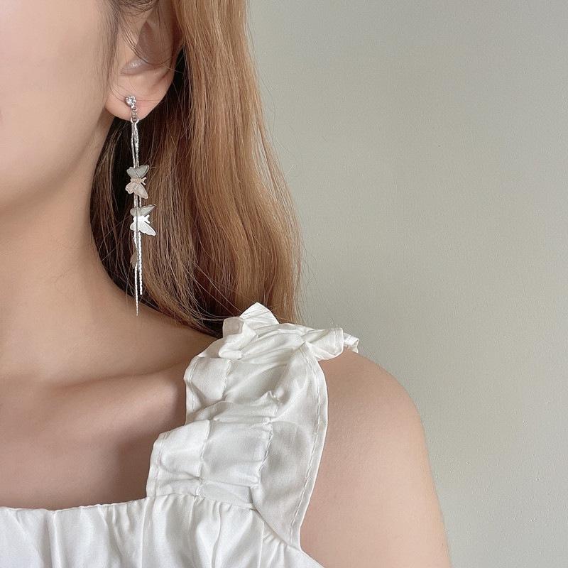 New trendy super fairy fringed butterfly earrings female, temperament long earrings cold wind earrings