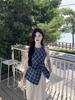 Women's Summer Retro Irregular Plaid Vest with Cinched Waist