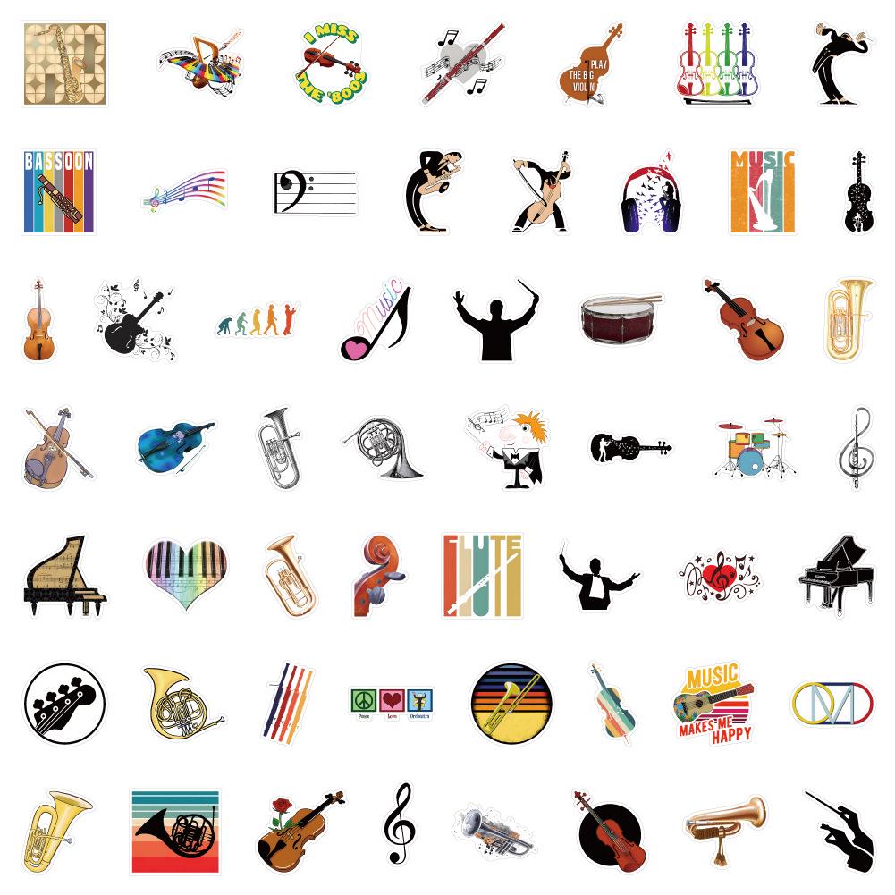 100-Piece Set of Orchestra Musical Instrument Stickers: Creative Stationery, Water Cup, Luggage, Notebook Decor, Waterproof Graffiti Decals