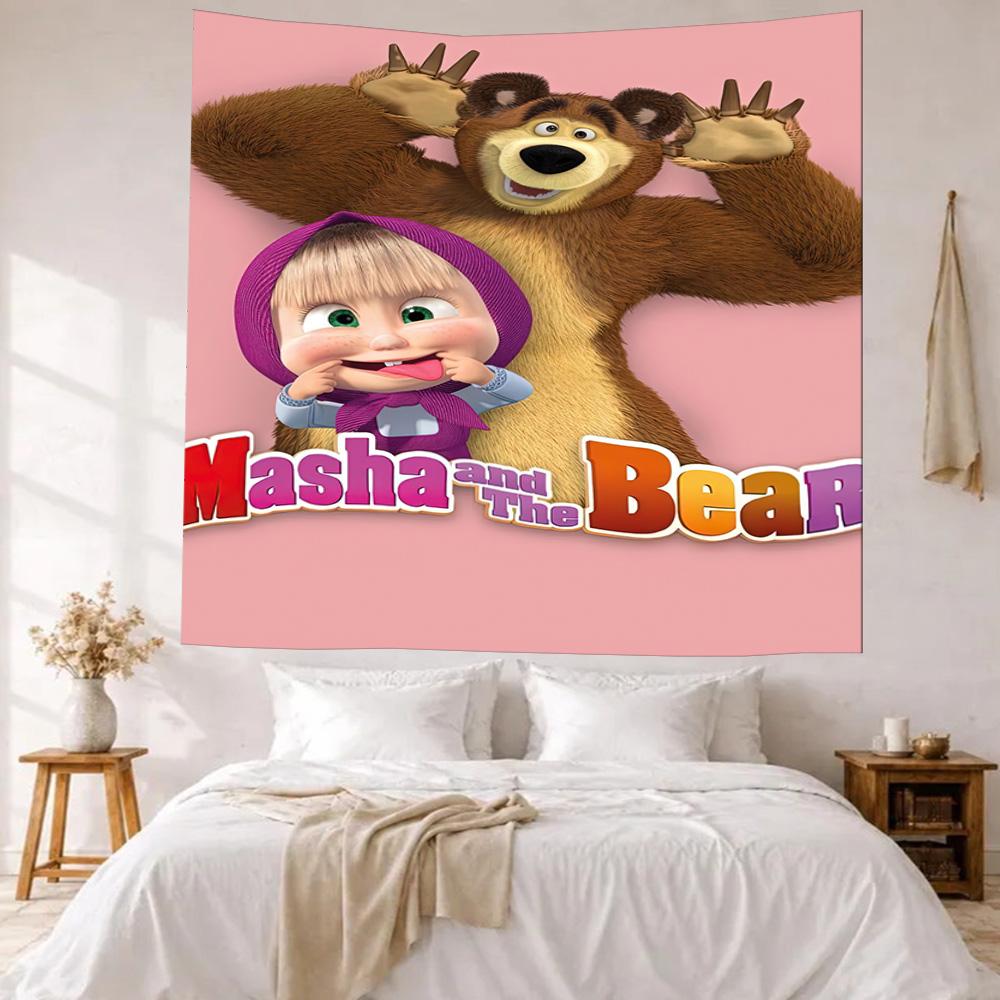 Masha Bear Wall Decor Tapestry Art For Pet Memorial Birthdaywedding Party Backdrop Family Gift
