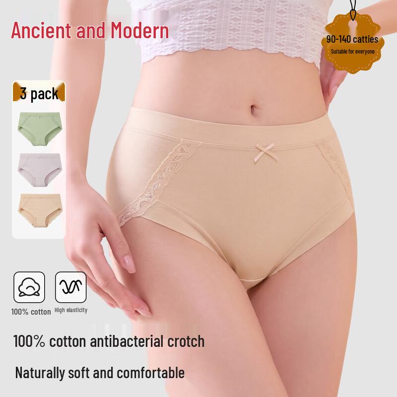 GUJIN Women's High-Waist Lace Tummy Control Cotton Briefs