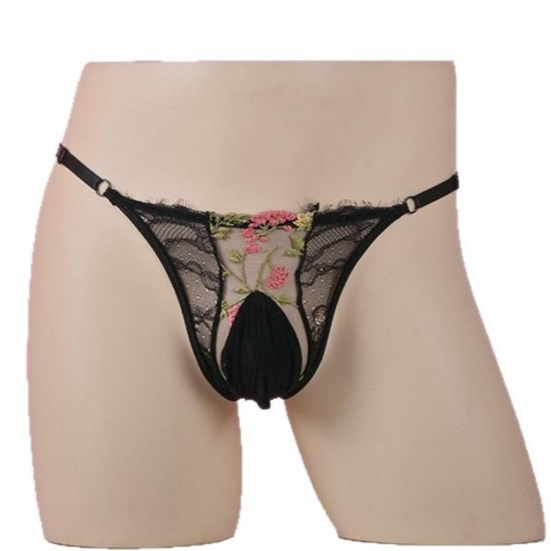 Krajka Výšivka Sissy Spodní prádlo Kalhotky Pánské Nízký pas Nastavitelné Spodní prádlo Sexy Průhledné Síťované Bikini Kalhotky Crossdress Spodní kalhotky