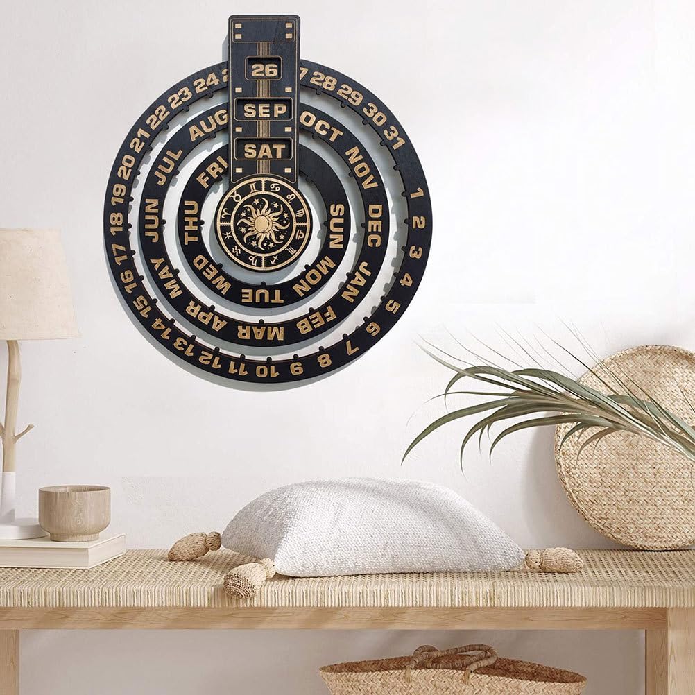 Ciieeo Wooden Perpetual Calendar Wall Hanging Home Decor Craft Wall Calendar with Rounded Corners for Home Office and Restaurant Decoration