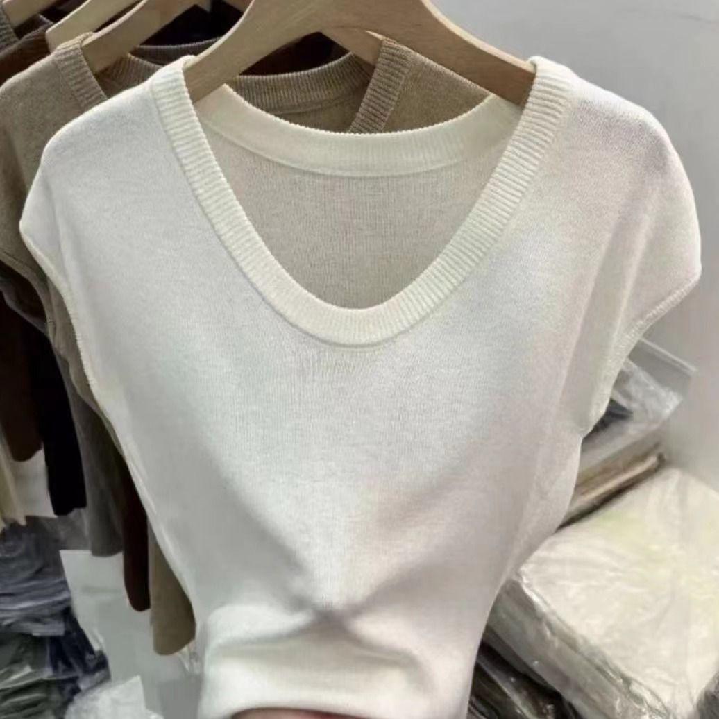 

Элегантная трикотажная футболка с U-образным вырезом: Лето 2025 Модное, Легкое нижнее белье для женщин 2XL абрикосовый