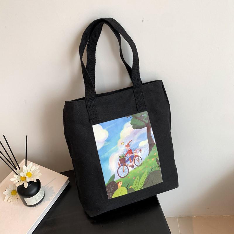 Стильная мультяшная минималистичная женская холщовая сумка-тоут для покупок и подарков чёрный