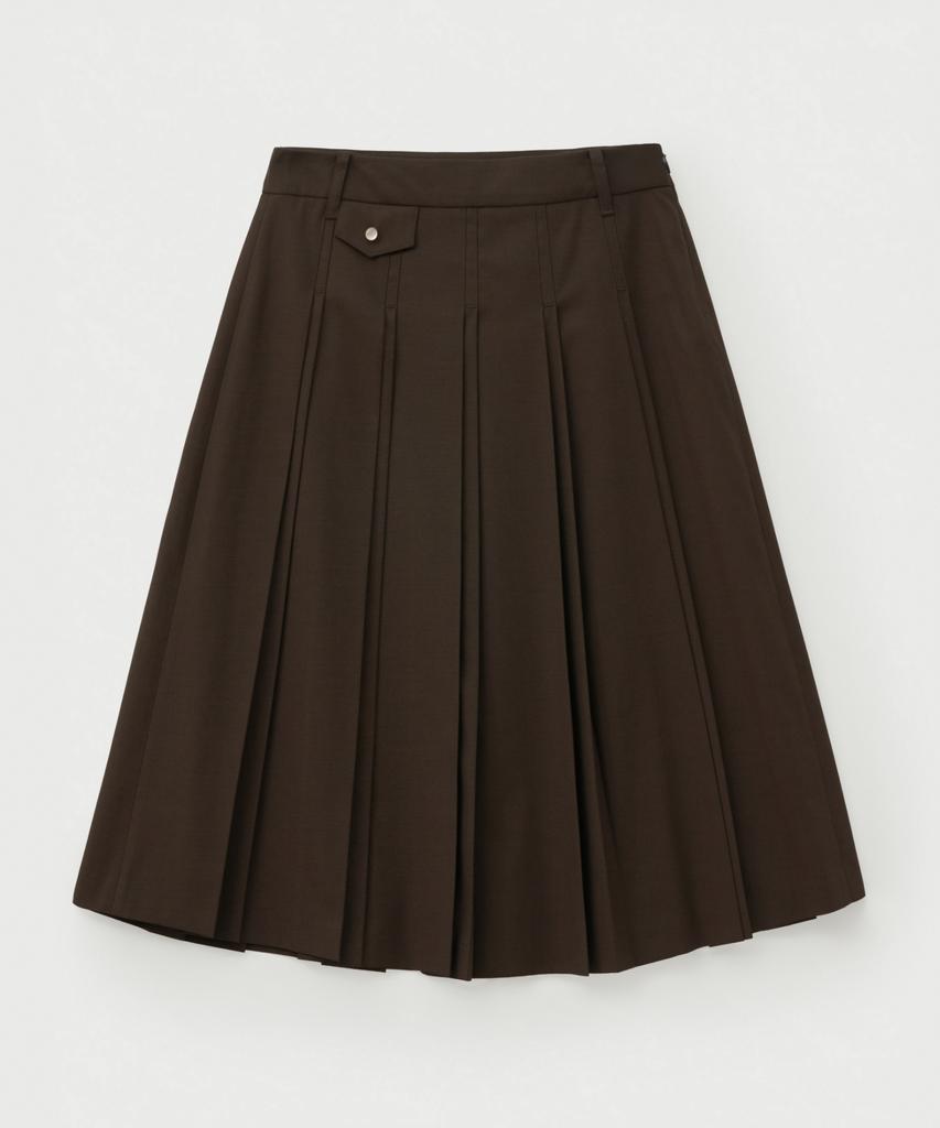 Seteo (W) Button Pleated Midi Skirt Brown