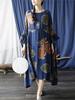 Johnature Women Flare Sleeve Spring Dress Print Floral Loose Robes O-Neck Seven Sleeve Cotton Blend Women Vintage Dress