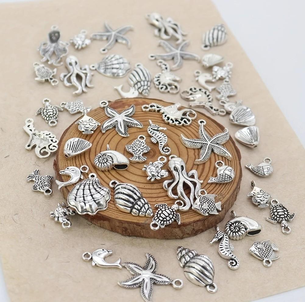18/48Pcs/Lot Silvery Marine Life Charms For Handmade DIY Bracelets Conch/shells/turtles/fish/seahorse Pendants Earrings And Necklace Jewelry Making.
