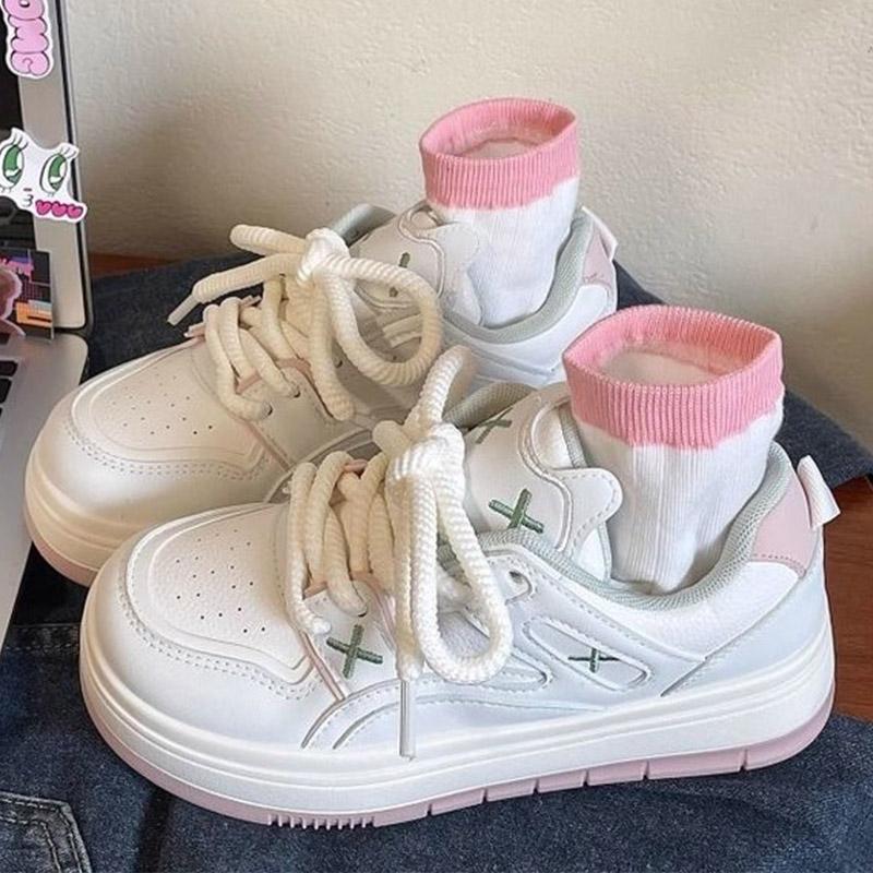 SyfIyno 2024 Spring Autumn New Fashion Sports Casual Non-slip Shoes Wave Thick Soled  White Flat Shoes Women's Sneakers