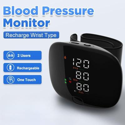 1 tensiómetro de muñeca recargable con pantalla LED táctil inteligente, tonómetro digital automático, esfigmomanómetro de frecuencia cardíaca A01