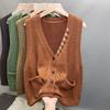 Women's Autumn V-Neck Knitted Vest Sleeveless Cardigan for Outer Wear Sleeveless Sweater Cardigan Gilet Coat