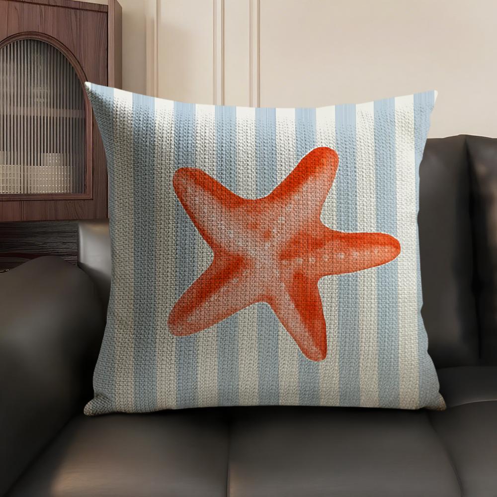 

Simple Striped Marine Animals Cushion Cover Natural Linen Organic Fabric DoubleSided Printing Sofa Home Decor Gift Pillow Case 30x30cm