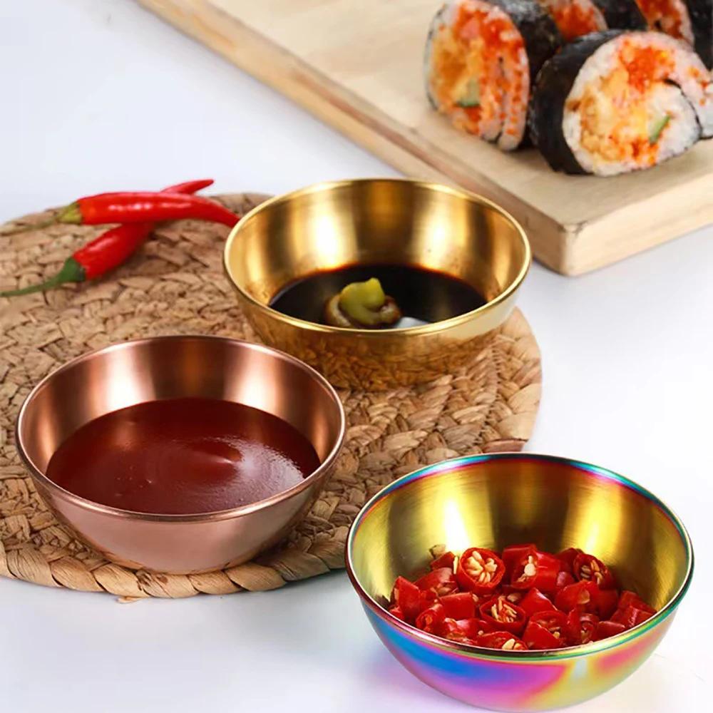 Sauce Dipping Bowl Stainless Steel Dipping Cups Round Sauce Dishes Mini 4/8Pcs Silver Reusable Seasoning Cups Dipping Cups