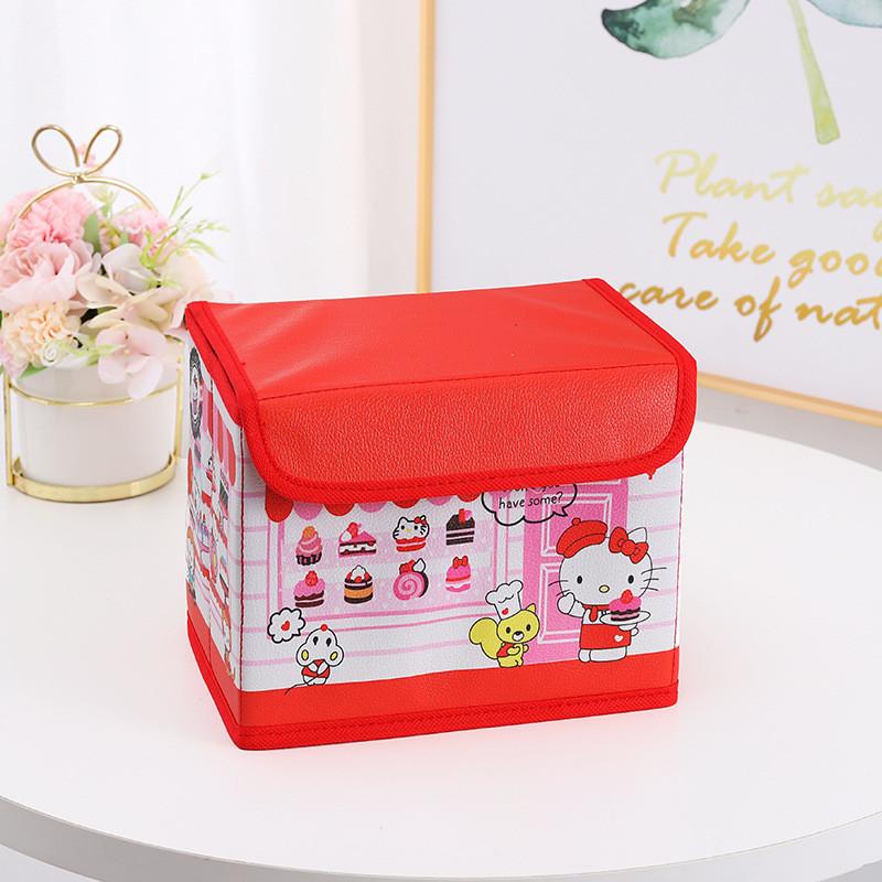 

Pu Cartoon Kuromi Hello Kitty Print Desktop Organizer With Dustproof Cover For Office And Makeup Storage KT