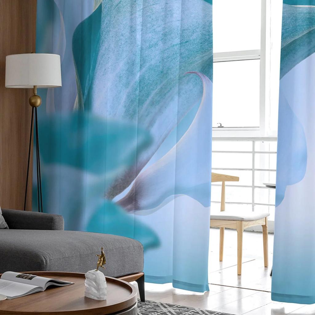Motyl Kwiat Niebieski Roślina Przezroczysta Zasłona do Salonu Hall Wall Dress Up Home Window Supplies Pop Print Tiulowe Zasłony
