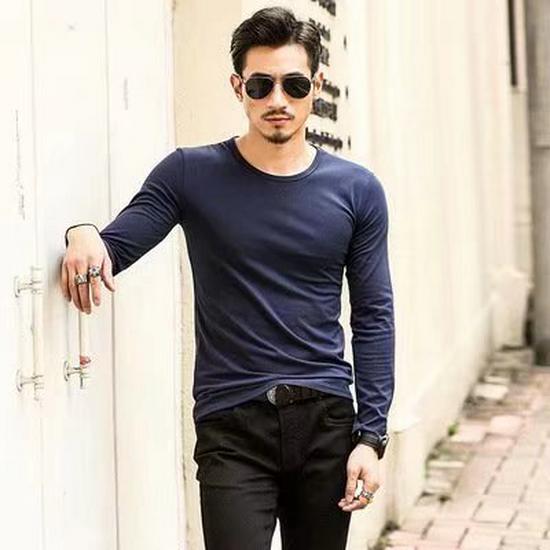 

Мужская облегающая однотонная футболка с круглым вырезом и длинными рукавами на осень 3XL