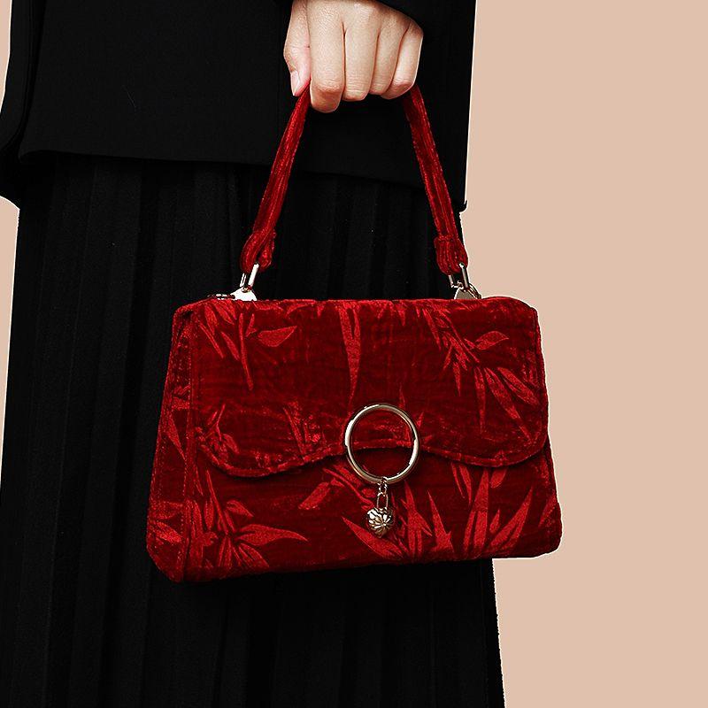 

Bag Female Special-Interest Design Bridal Xiuhe Dress Crossbody Bag Fugui Bamboo wine red