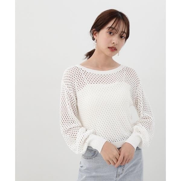 Proportion Body Dressing Sequin Mesh Knit Cream Yellow Women's Sweater,