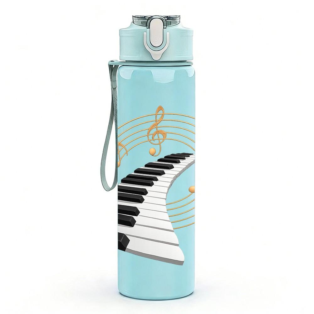1PC Piano Keyboard Musical Note Art 750ml Color Plastic Sports Water Bottle Leakproof Flip Straw Lid Suitable for Sports Office Home Use