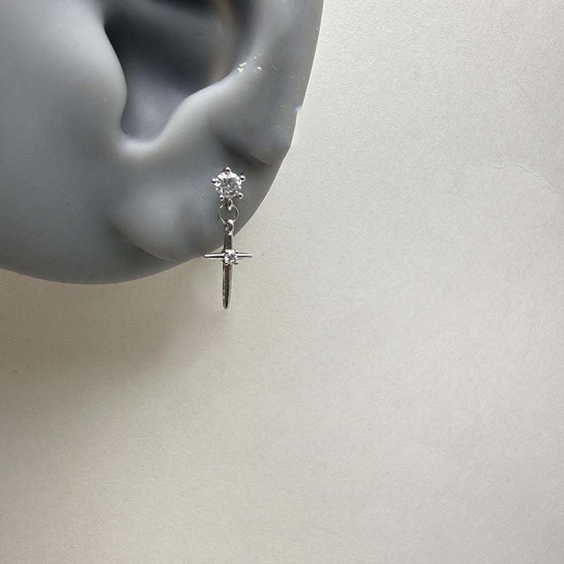 Punk Red Zircon Heart Wings Drop Earrings for Women Men Sweet Cool Metal Crystal Cross Piercing Earrings Y2K Jewelry Accessories