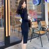 Dámské černé zeštíhlující bodycon šaty - Dlouhý rukáv, Kulatý výstřih, Rozparek vzadu, Podzim/Zima.