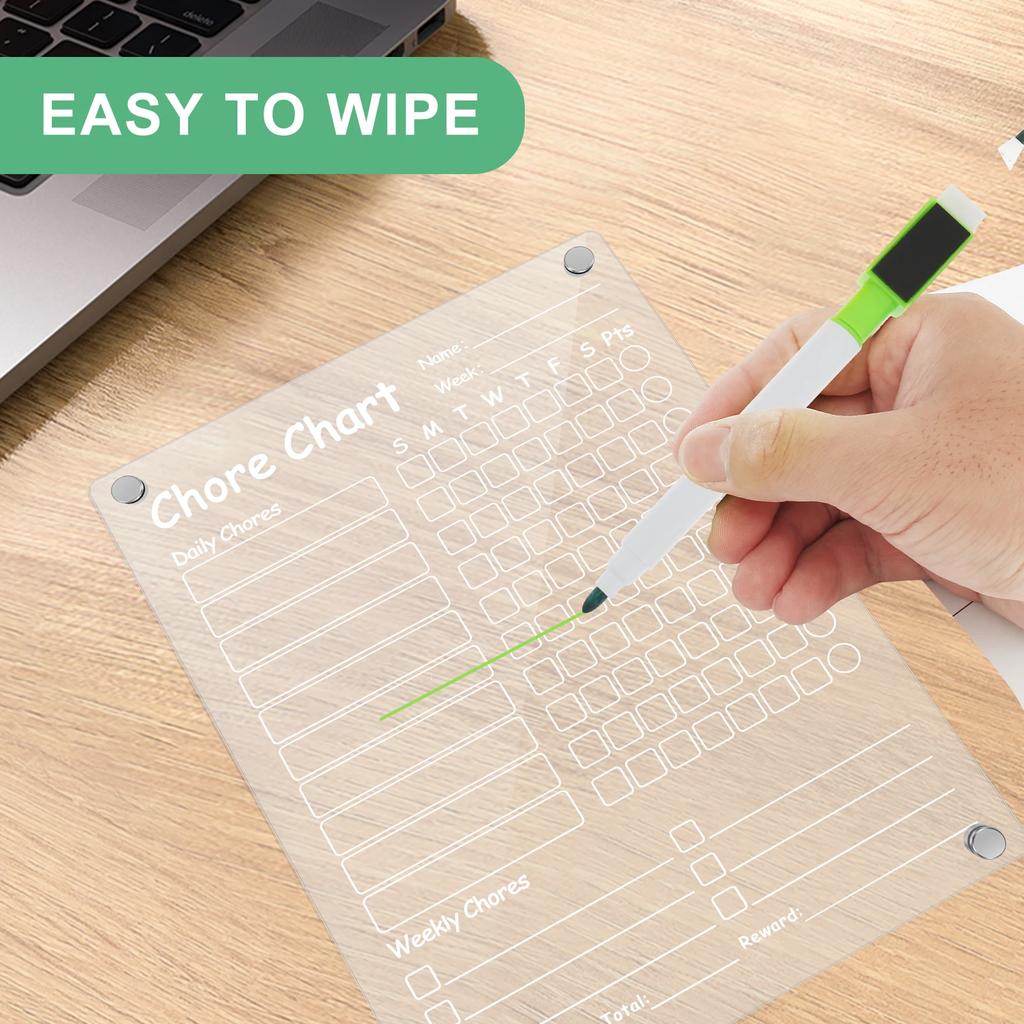 Acrylic Magnetic Chore Chart, Responsibility Reward Chore Board for Refrigerator 12"x8" Daily/Weekly To Do List White Board