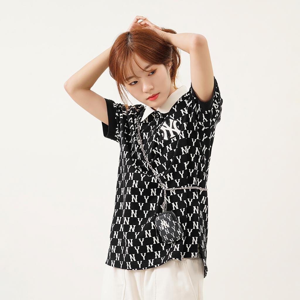 New MLB Base Logo Polo Shirt Women's Black 3FPQM5023-50BKS