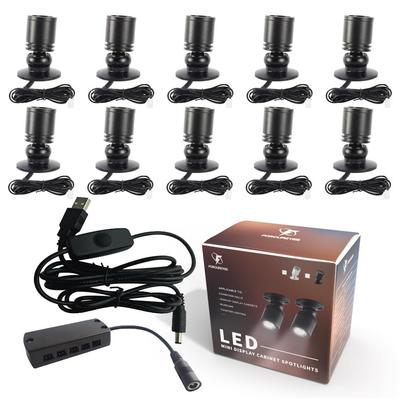 10 Světel Stmívatelná USB LED Skříňková Světla 5V Mini Bodové Světlo pro Vitrínu Polici Pult Vinný Sklep Garážové Osvětlení